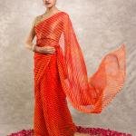 Orange Pure Georgette Lehariya Saree | Traditional Pattern | Jaipurio Designer Collection